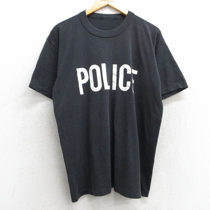 L★古着 半袖 ビンテージ Tシャツ メンズ 90年代 90s ポリス クルーネック 黒 ブラック 25apr24 中古