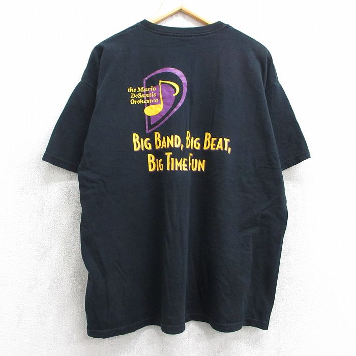 XL★古着 半袖 ビンテージ Tシャツ メンズ 00年代 00s 音符 大きいサイズ コットン クルーネック 黒 ブラック 25apr24 中古