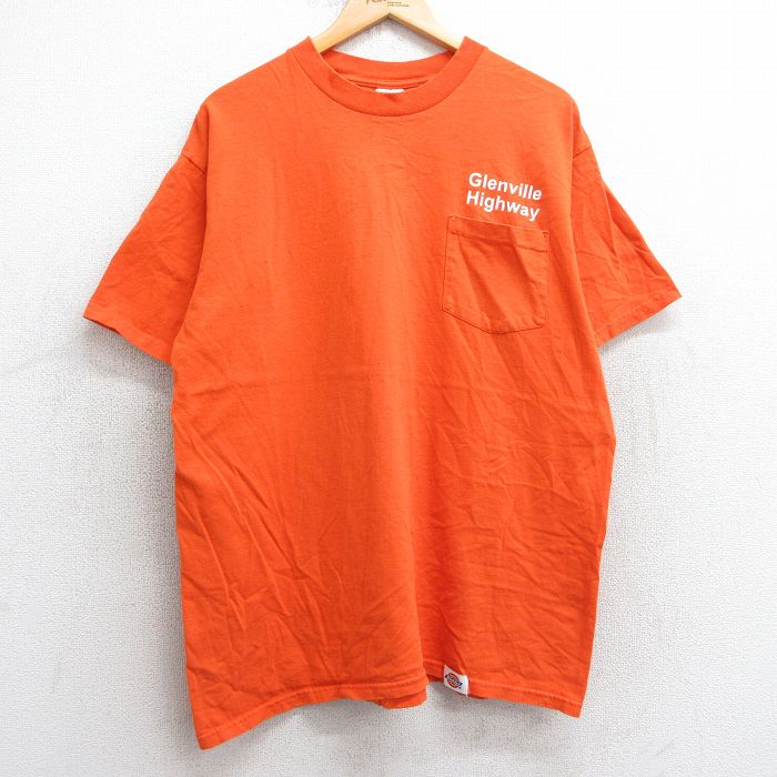【50%OFF】XL★古着 ディッキーズ Dickies 半袖 ビンテージ Tシャツ メンズ 00年代 00s グレンビル ハイウェイ 胸ポケット付き コットン クルーネック オレンジ 25apr24 中古