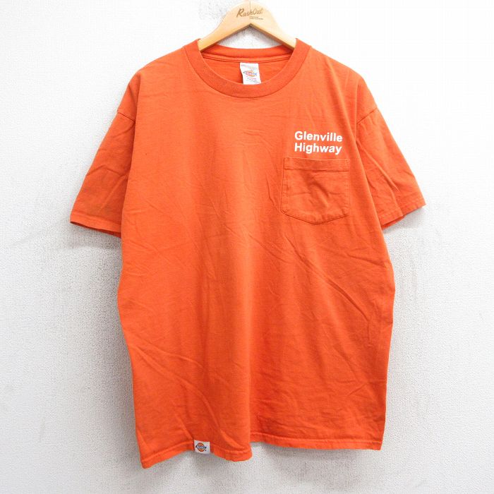 XL★古着 ディッキーズ Dickies 半袖 ビンテージ Tシャツ メンズ 00年代 00s グレンビル ハイウェイ 胸ポケット付き コットン クルーネック オレンジ 25apr24 中古