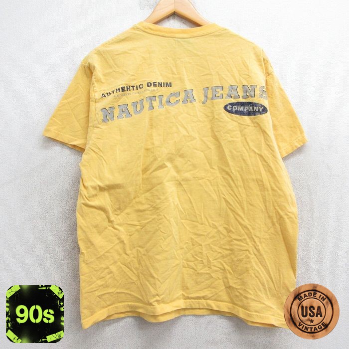 【50%OFF】ノーティカ 90s 半袖Tシャツ ビッグロゴ イエロー L | 古着
