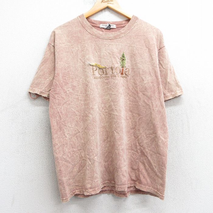 L★古着 半袖 ビンテージ Tシャツ メンズ 90年代 90s Portoa ナメクジ 木 刺繍 コットンクルーネック レンジ系他 タイダイ 25apr24 中古