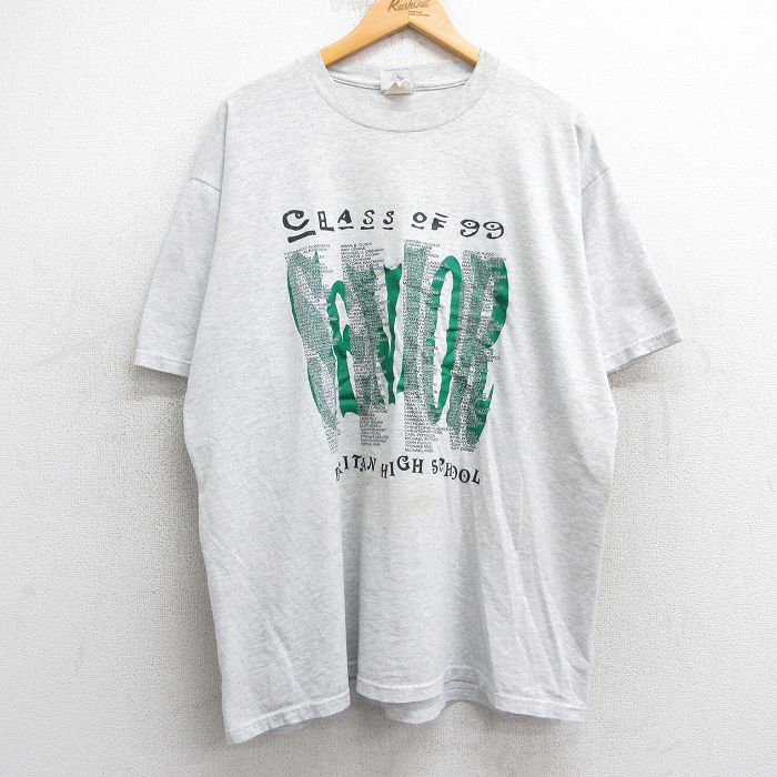 XL★古着 ジャージーズ 半袖 ビンテージ Tシャツ メンズ 90年代 90s ロケット ハイスクール 大きいサイズ クルーネック 薄グレー 霜降り 【spe】 25apr24 中古