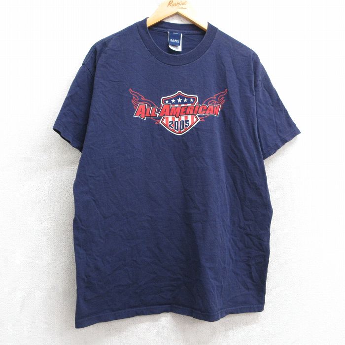 L★古着 ベーシックエディションズ 半袖 ビンテージ Tシャツ メンズ 00年代 00s オールアメリカン コットン クルーネック 紺 ネイビー 25apr24 中古