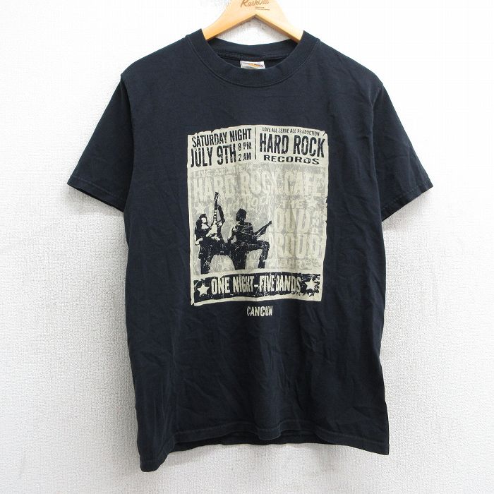 M★古着 半袖 ビンテージ Tシャツ メンズ 00年代 00s ハードロックカフェ カンクン コットン クルーネック 黒 ブラック 25apr24 中古