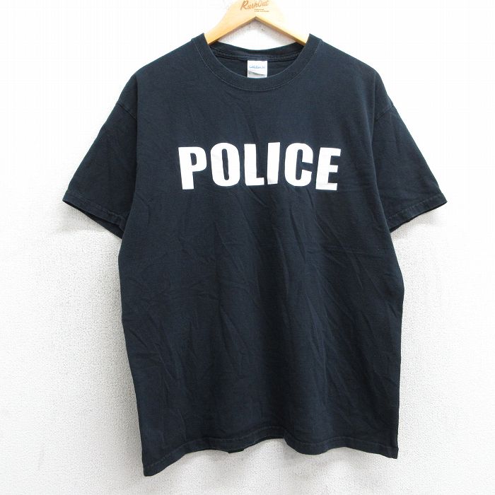 【50%OFF】L★古着 半袖 ビンテージ Tシャツ メンズ 00年代 00s ポリス コットン クルーネック 黒 ブラック 25apr24 中古