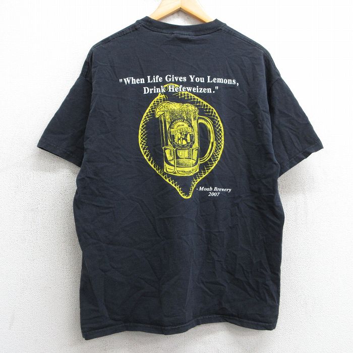 L★古着 半袖 ビンテージ Tシャツ メンズ 00年代 00s ビール ヘーフェヴァイツェン コットン クルーネック 黒 ブラック 25apr24 中古