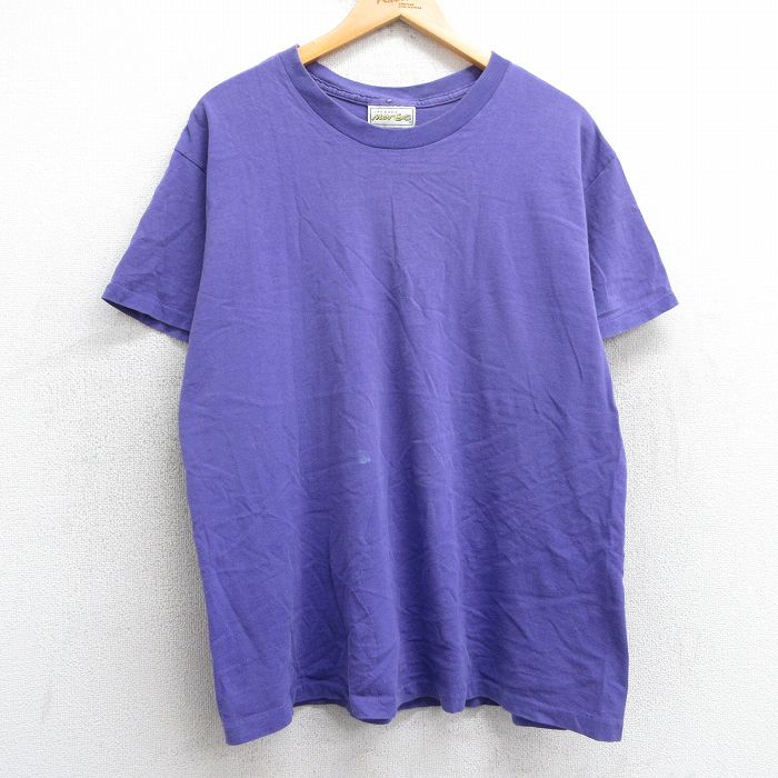 【50%OFF】XL★古着 半袖 ビンテージ Tシャツ メンズ 80年代 80s 無地 コットン クルーネック USA製 紫 パープル 25apr25 中古