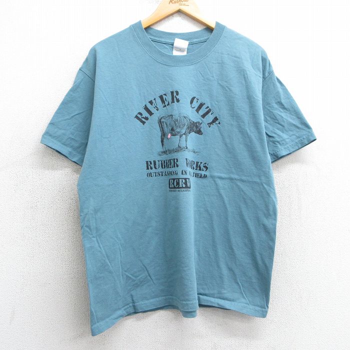 L★古着 半袖 ビンテージ Tシャツ メンズ 00年代 00s 牛コットン クルーネック 薄紺系 ネイビー 25apr25 中古