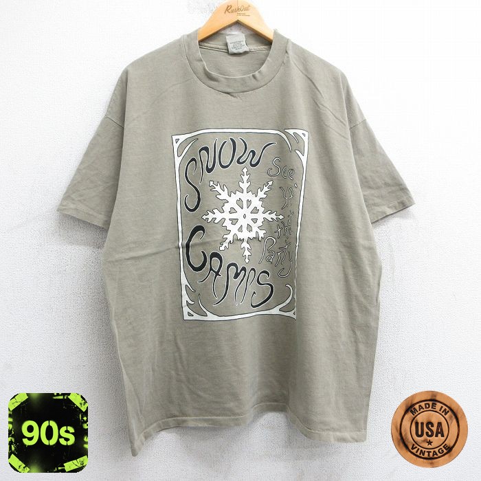 【50%OFF】90s 半袖Tシャツ 雪柄 ベージュ XL | 古着