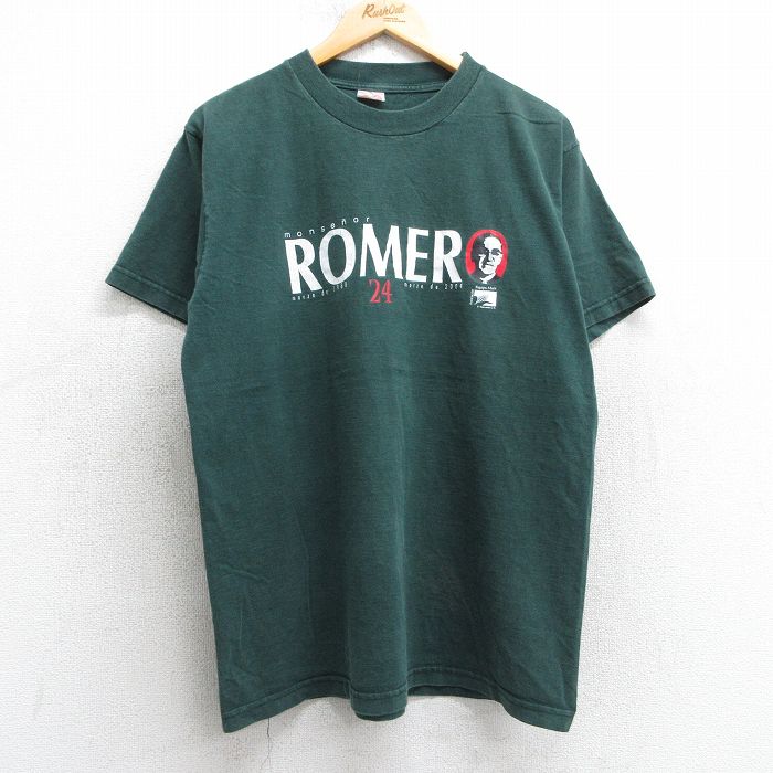L★古着 半袖 ビンテージ Tシャツ メンズ 00年代 00s monsenor POMERO クルーネック 緑 グリーン 25apr25 中古