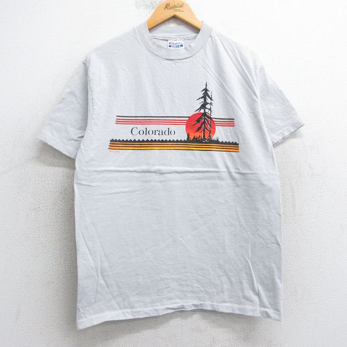 L★古着 ヘインズ Hanes 半袖 ビンテージ Tシャツ メンズ 80年代 80s コロラド 木 コットン クルーネック USA製 薄グレー系 25apr25 中古
