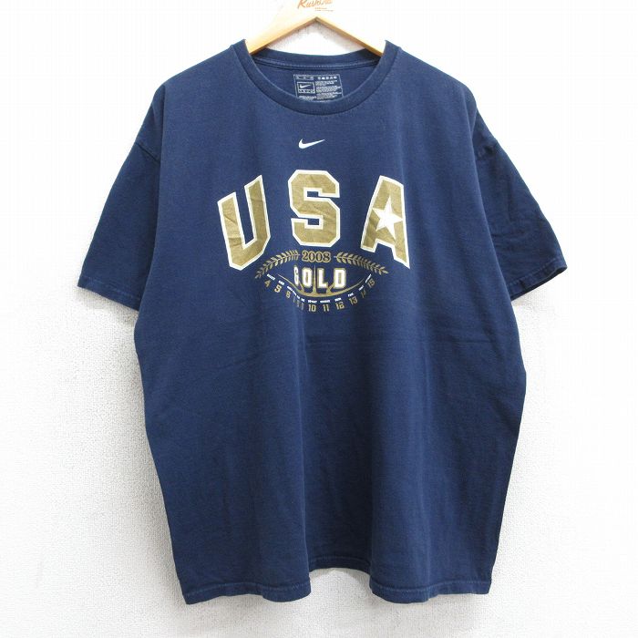 XL★古着 ナイキ NIKE 半袖 ビンテージ Tシャツ メンズ 00年代 00s USAドリームチーム バスケットボール 大きいサイズ クルーネック 紺 ネイビー 25apr25 中古