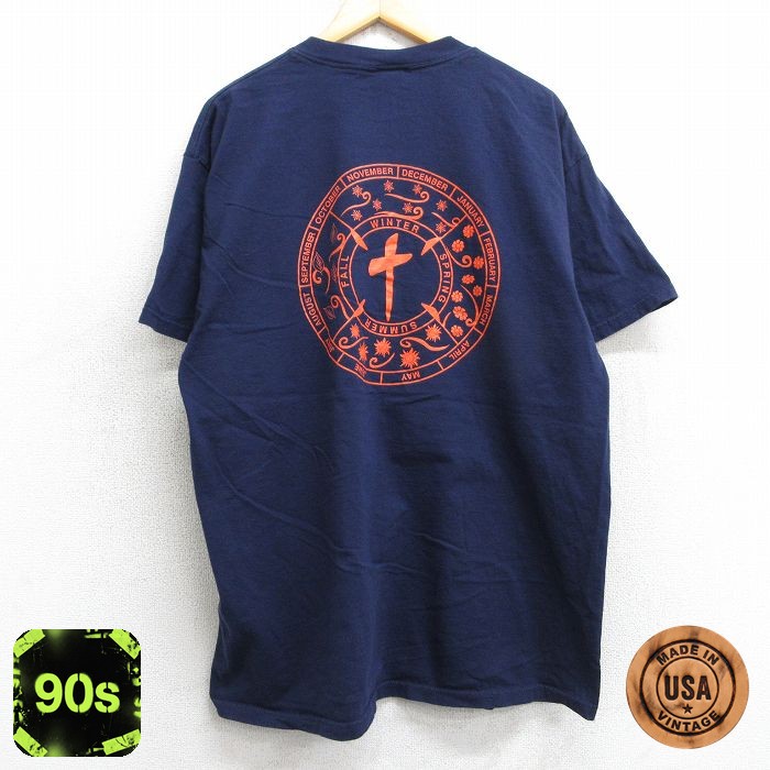 【50%OFF】90s 半袖Tシャツ 花太陽雪柄 ネイビー XL | 古着