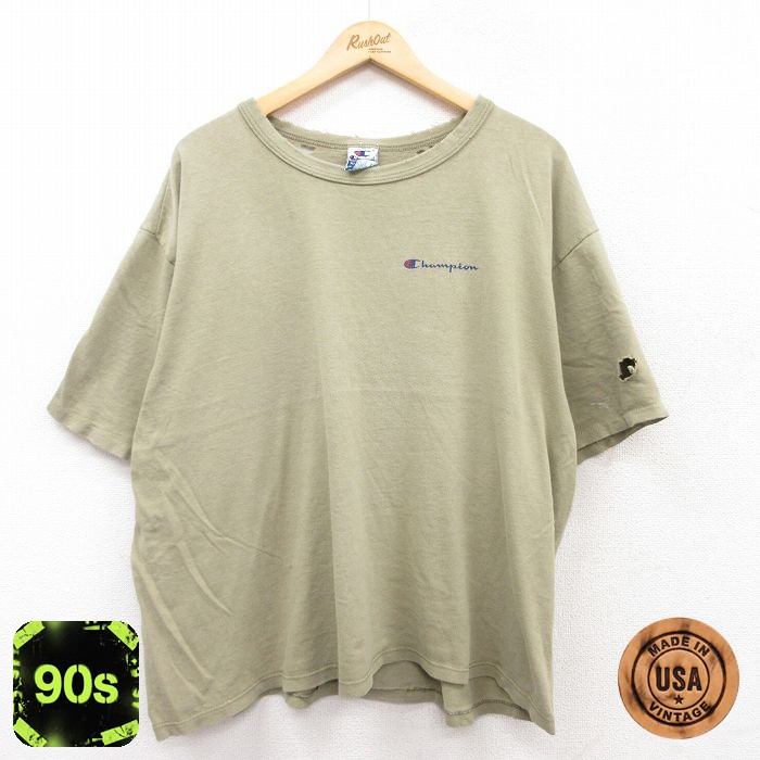 【50%OFF】チャンピオン 90s 半袖Tシャツ ワンポイントロゴ グリーン XL | 古着