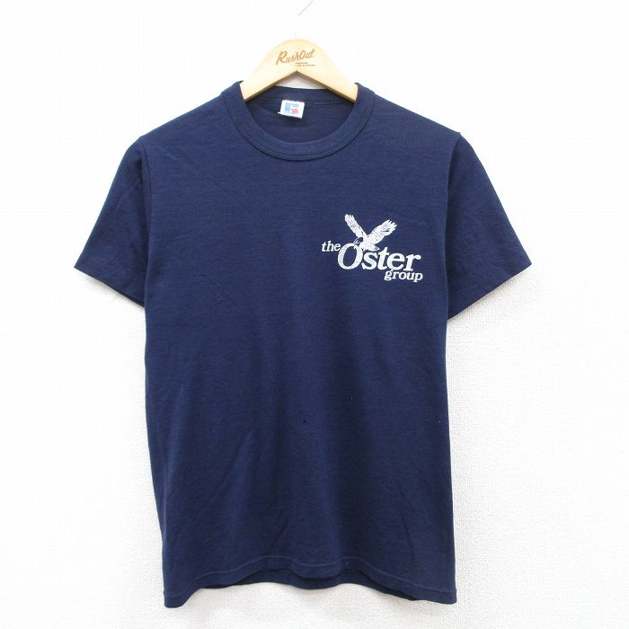 S★古着 ラッセル 半袖 ビンテージ Tシャツ メンズ 80年代 80s Oster group 鳥 クルーネック 紺 ネイビー 25apr25 中古