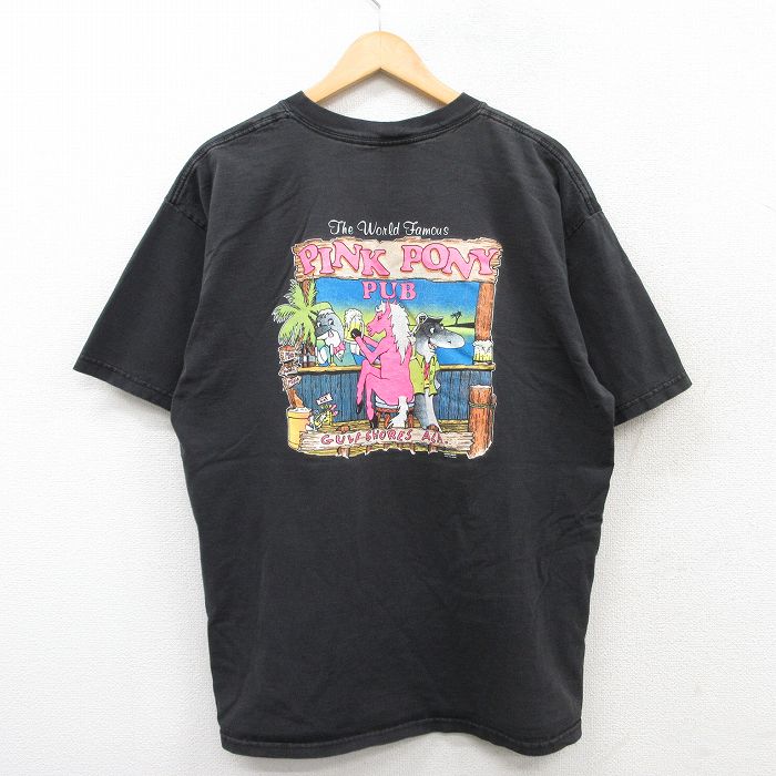 L★古着 半袖 ビンテージ Tシャツ メンズ 00年代 00s PINK PONY コットン クルーネック 黒 ブラック 25apr25 中古