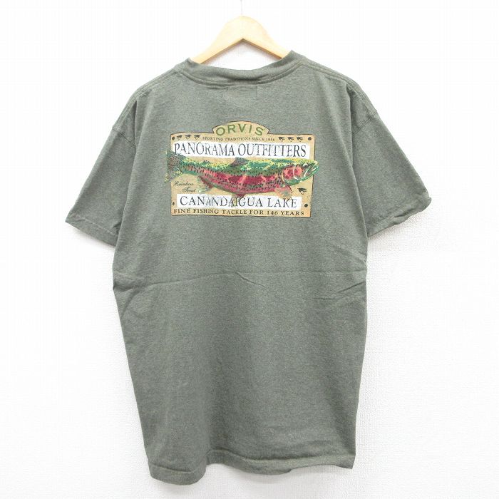 XL★古着 オービス ORVIS 半袖 ビンテージ Tシャツ メンズ 00年代 00s 魚 大きいサイズ クルーネック 緑系 グリーン 25apr25 中古