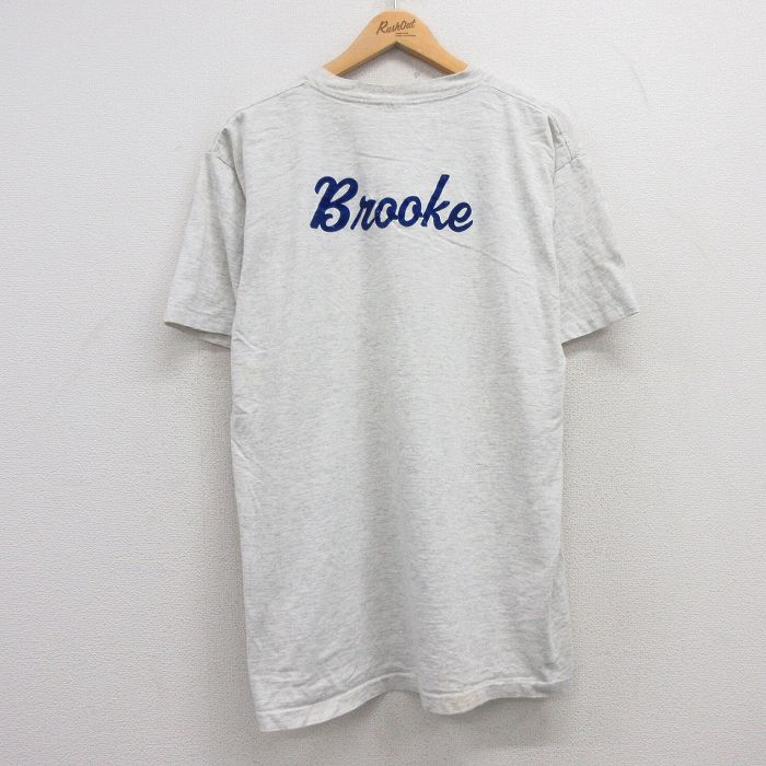 XL★古着 半袖 ビンテージ Tシャツ メンズ 90年代 90s Broock フロッキープリント クルーネック 薄グレー 霜降り 25apr28 中古