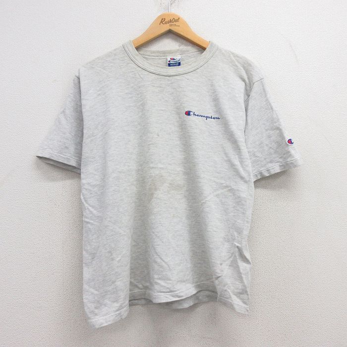 L★古着 チャンピオン champion 半袖 ビンテージ Tシャツ メンズ 90年代 90s ワンポイントロゴ クルーネック USA製 グレー 霜降り 25apr28 中古