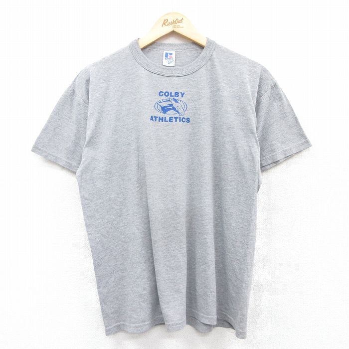 L★古着 ラッセル 半袖 ビンテージ Tシャツ メンズ 00年代 00s 馬 コビルー クルーネック グレー 霜降り 25apr30 中古