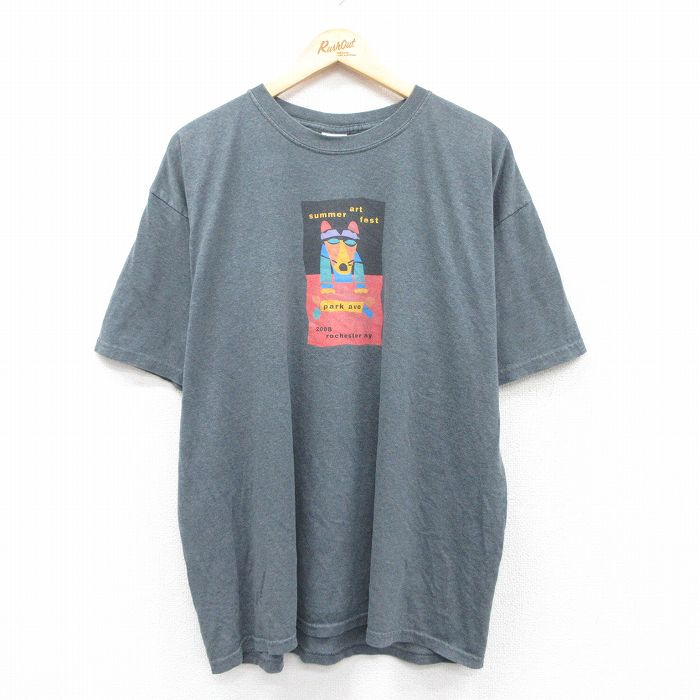 XL★古着 半袖 ビンテージ Tシャツ メンズ 00年代 00s 犬 大きいサイズ クルーネック グレー 霜降り 25apr30 中古