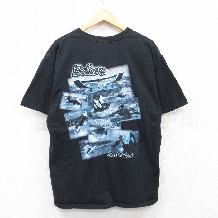 XL★古着 半袖 ビンテージ Tシャツ メンズ 00年代 00s シャチ コットン クルーネック 黒 ブラック 25apr30 中古