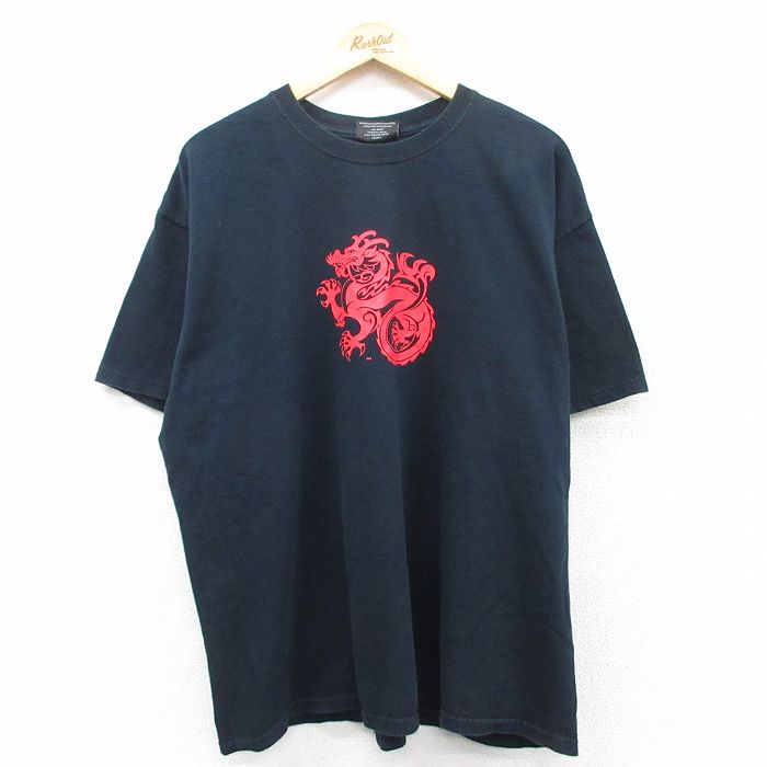XL★古着 STEVE&BARRYS 半袖 ビンテージ Tシャツ メンズ 00年代 00s 龍 大きいサイズ コットン クルーネック 黒 ブラック 25apr30 中古