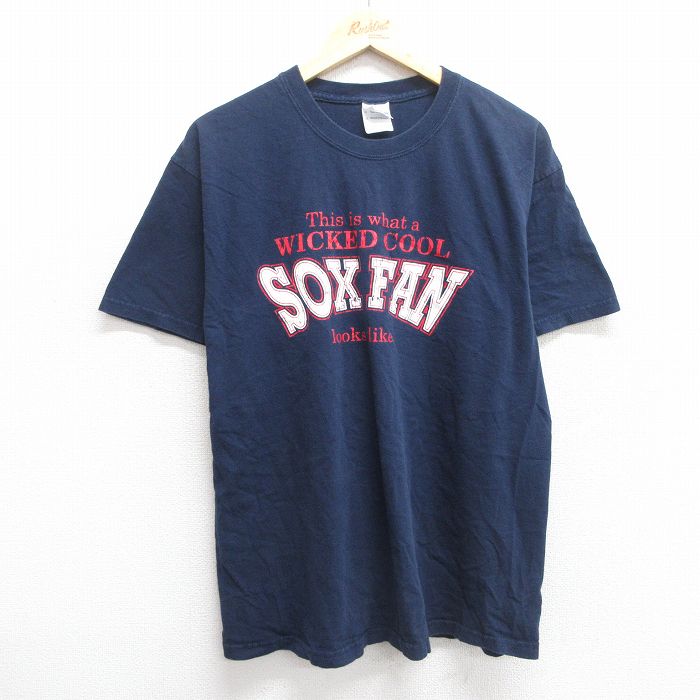 L★古着 半袖 ビンテージ Tシャツ メンズ 00年代 00s SOX FAN コットン クルーネック 紺 ネイビー 25apr30 中古
