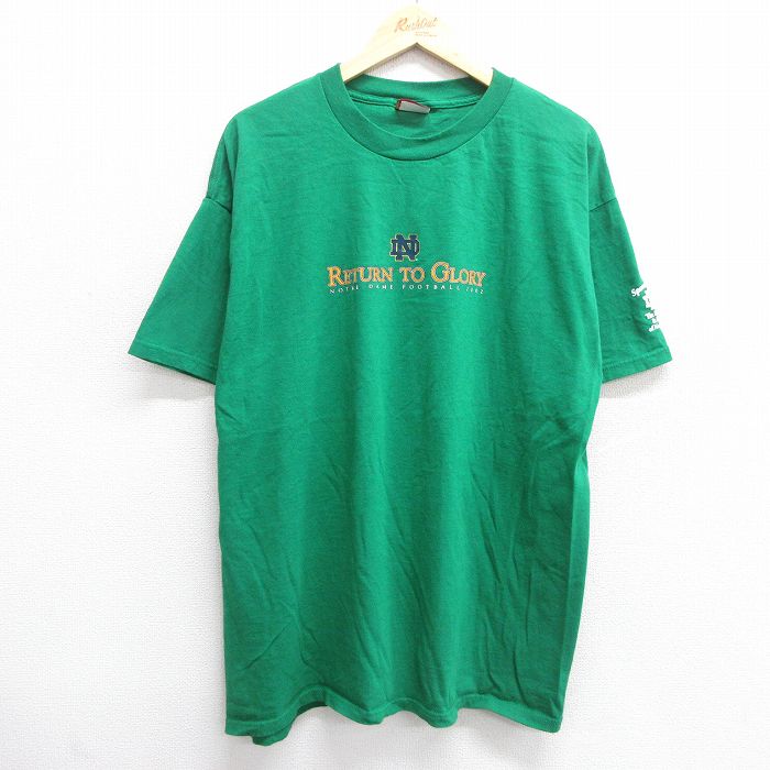 【50%OFF】XL★古着 半袖 ビンテージ Tシャツ メンズ 00年代 00s ノートルダム アイリッシュ フットボール 大きいサイズ コットン クルーネック 緑 グリーン 25apr30 中古