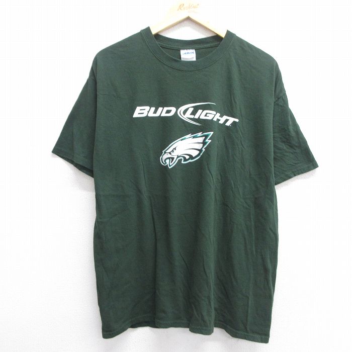 L★古着 半袖 ビンテージ Tシャツ メンズ 00年代 00s バドライト ビール NFL フィラデルフィアイーグルス コットン クルーネック 緑 グリーン アメフト スーパーボウル 25apr30 中古