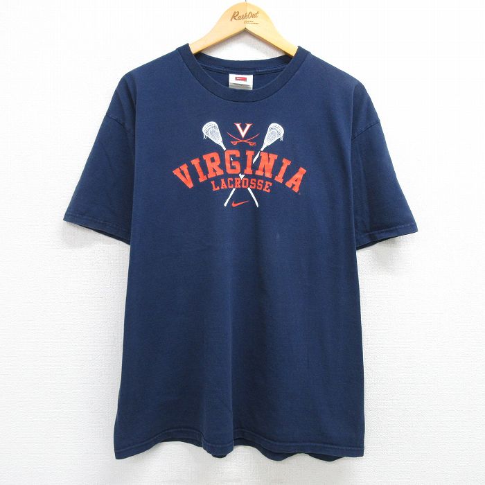 XL★古着 ナイキ NIKE 半袖 ビンテージ Tシャツ メンズ 00年代 00s バージニア ラクロス コットン クルーネック 紺 ネイビー 25may01 中古
