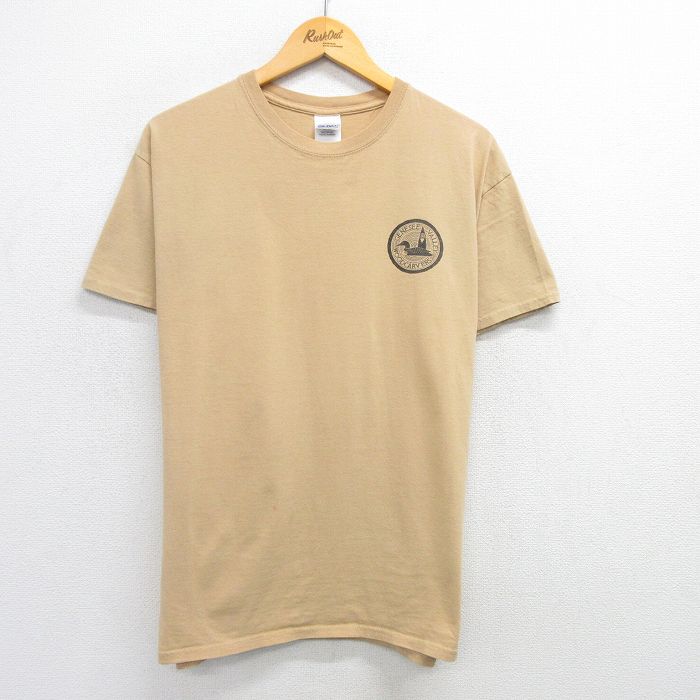 L★古着 半袖 ビンテージ Tシャツ メンズ 00年代 00s 鳥 コットン クルーネック ベージュ カーキ 25may01 中古