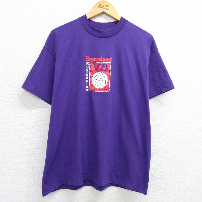 XL★古着 フルーツオブザルーム 半袖 ビンテージ Tシャツ メンズ 90年代 90s バレーボール グレイスランド クルーネック USA製 紫 パープル 25may01 中古