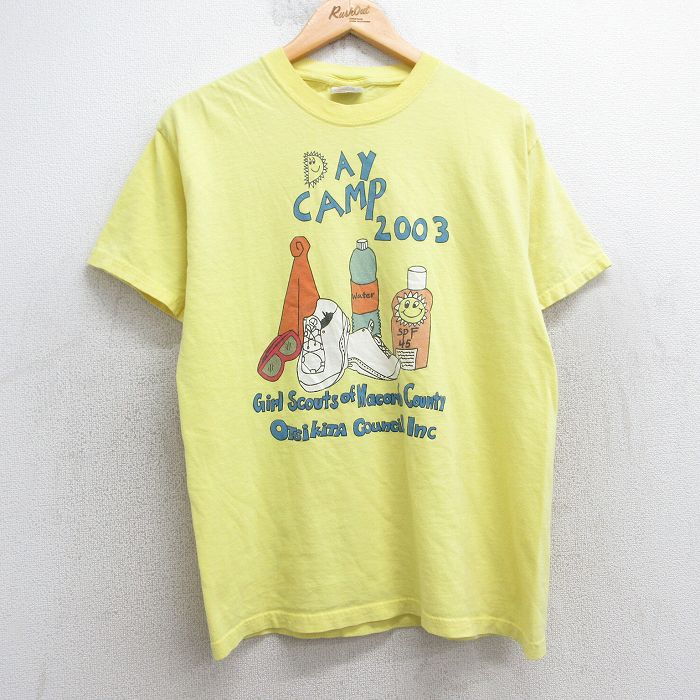 M★古着 ヘインズ Hanes 半袖 ビンテージ Tシャツ メンズ 00年代 00s スニーカー キャンプ コットン クルーネック 黄 イエロー 25may01 中古