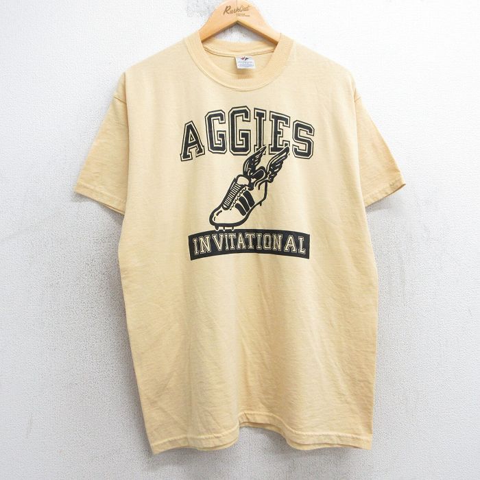 L★古着 ジャージーズ 半袖 ビンテージ Tシャツ メンズ 00年代 00s エイジーズ ウィングフット クルーネック 薄オレンジ 25may01 中古