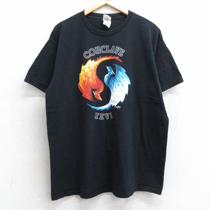 XL★古着 フルーツオブザルーム 半袖 ビンテージ Tシャツ メンズ 00年代 00s ドラゴン CONCLAVE コットン クルーネック 黒 ブラック 25may01 中古