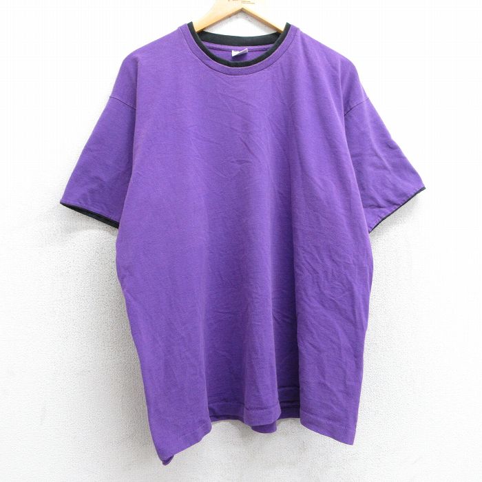 XL★古着 フルーツオブザルーム 半袖 ビンテージ Tシャツ メンズ 90年代 90s 無地 大きいサイズ コットン クルーネック USA製 紫 パープル 【spe】 25may01 中古