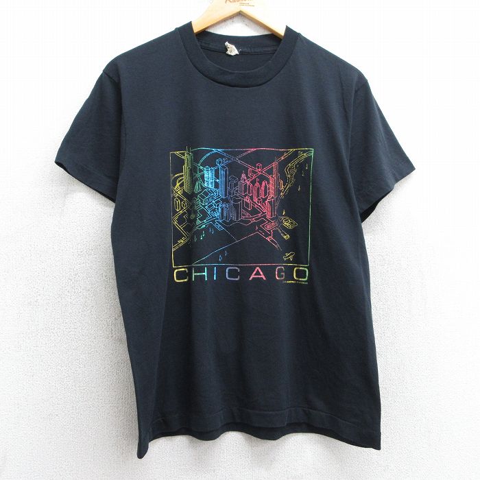 L★古着 スクリーンスターズ 半袖 ビンテージ Tシャツ メンズ 80年代 80s シカゴ クルーネック USA製 黒 ブラック 25may01 中古