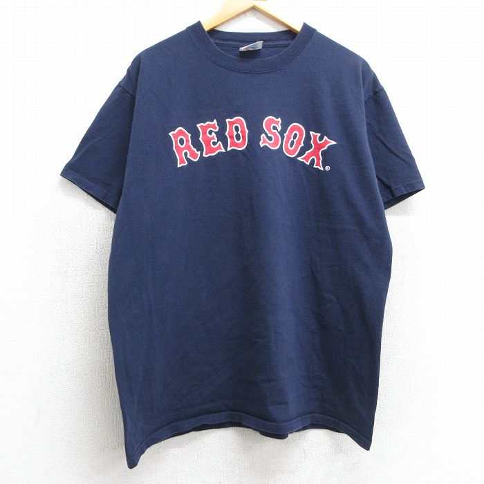 XL★古着 マジェスティック 半袖 ビンテージ Tシャツ メンズ 00年代 00s MLB ボストンレッドソックス コットン クルーネック 紺 ネイビー メジャーリーグ ベースボール 野球 25may01 中古