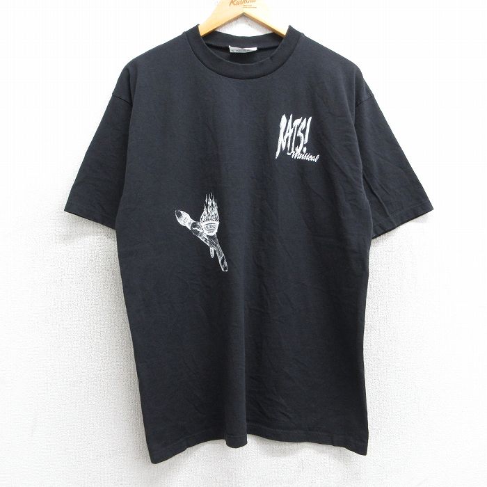 L★古着 半袖 ビンテージ Tシャツ メンズ 90年代 90s 炎 UNION コットン クルーネック USA製 黒 ブラック 25may01 中古
