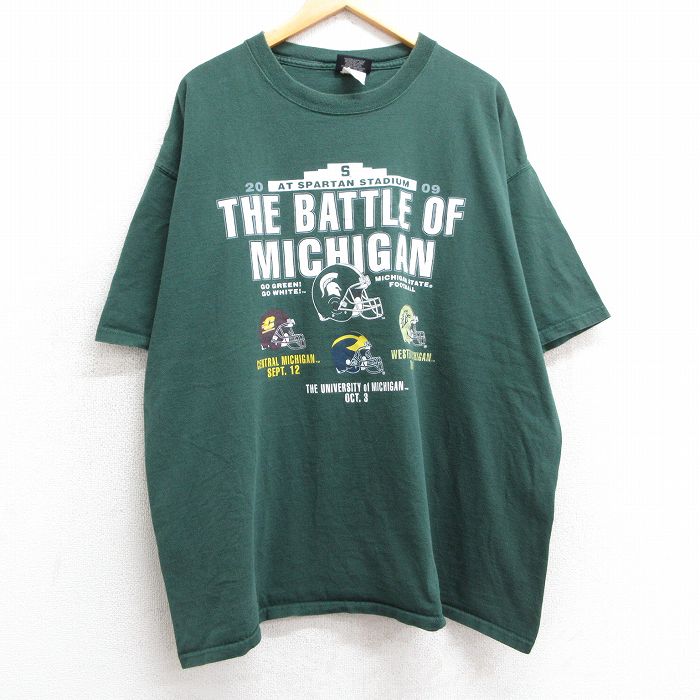 【20%OFF】XL★古着 ジャンスポーツ 半袖 ビンテージ Tシャツ メンズ 00年代 00s フットボール ミシガン 大学 大きいサイズ クルーネック 緑 グリーン 25may01 中古