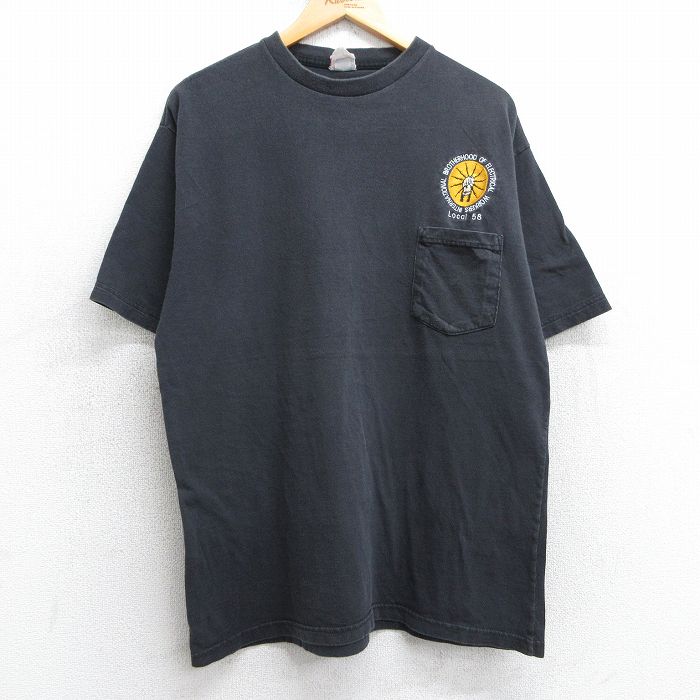 L★古着 半袖 ビンテージ Tシャツ メンズ 90年代 90s 拳 胸ポケット付き コットン クルーネック USA製 黒 ブラック 25may01 中古