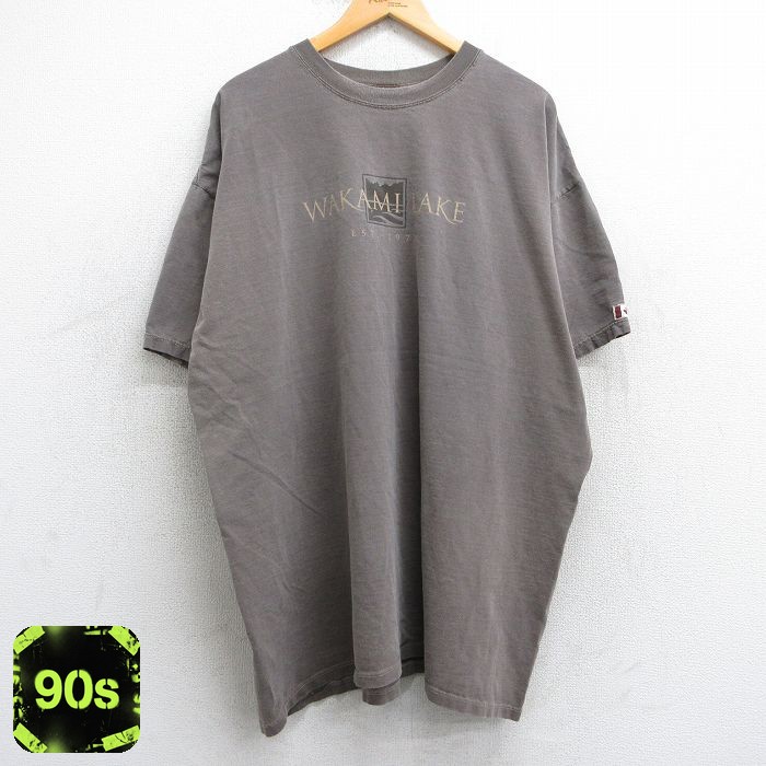 【50%OFF】90s 半袖Tシャツ ワカミ湖 ブラウン XL | 古着