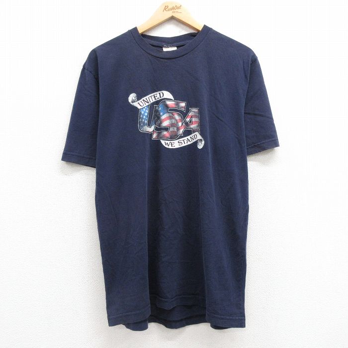 L★古着 半袖 ビンテージ Tシャツ メンズ 00年代 00s USAロゴ コットン クルーネック 紺 ネイビー 25may01 中古