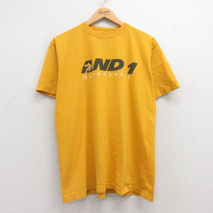 【50%OFF】XL★古着 AND1 半袖 ビンテージ Tシャツ メンズ 00年代 00s ビッグロゴ バスケットボール コットン クルーネック 黄 イエロー 【spe】 25may01 中古