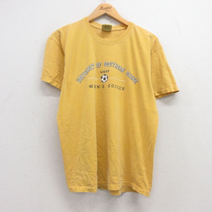 【50%OFF】L★古着 半袖 ビンテージ Tシャツ メンズ 00年代 00s サザンメーン 大学 サッカー コットン クルーネック 黄 イエロー 25may01 中古