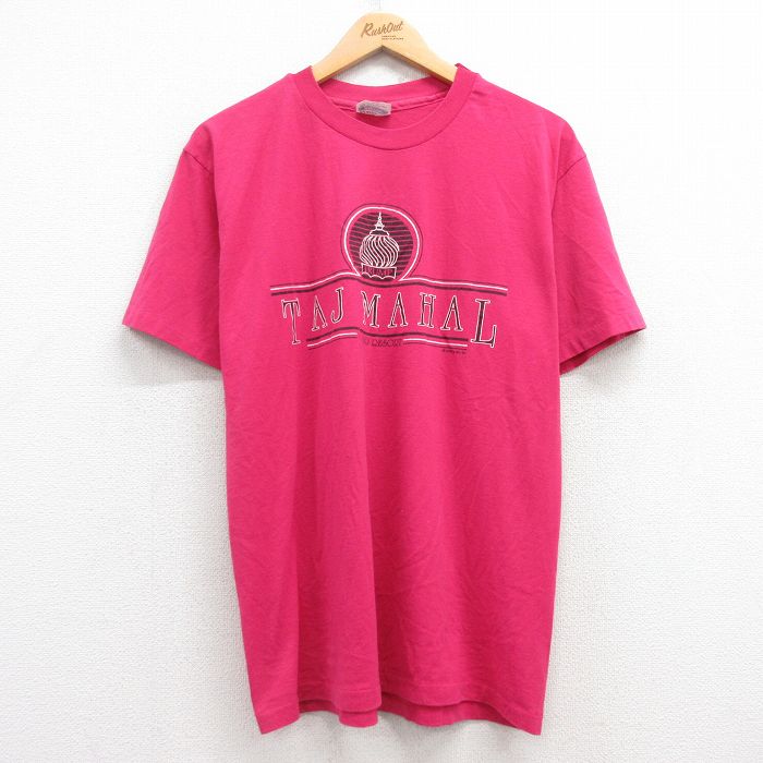 L★古着 ヘインズ Hanes 半袖 ビンテージ Tシャツ メンズ 90年代 90s タージマハル コットン クルーネック USA製 ピンク 25may01 中古