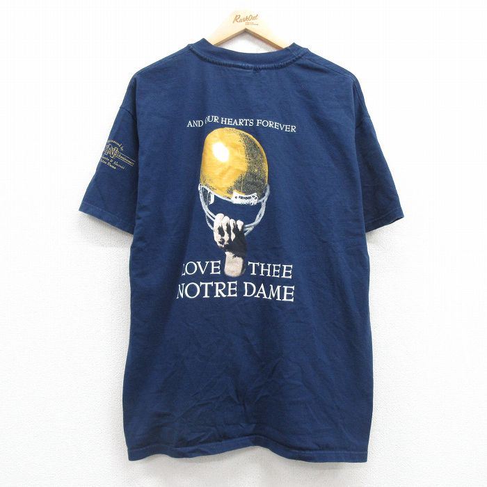 XL★古着 チャンピオン Champion 半袖 ビンテージ Tシャツ メンズ 90年代 90s ノートルダム フットボール コットン クルーネック 紺 ネイビー 25may01 中古