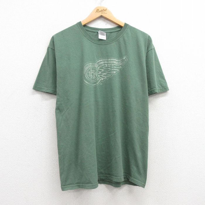 XL★古着 半袖 ビンテージ Tシャツ メンズ 00年代 00s NHL デトロイトレッドウィングス コットン クルーネック 緑 グリーン アイスホッケー 25may01 中古